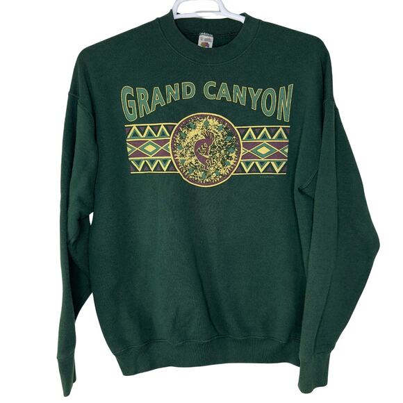 VTG‎ Fruit of the Loom Grand Canyon Men's XL Kokopelli Sweatshirt Crewneck Green - Picture 1 of 4